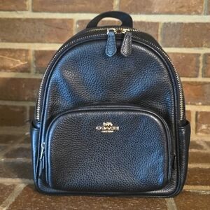 Coach Mini Court Backpack Bag Black Pebbled Leather